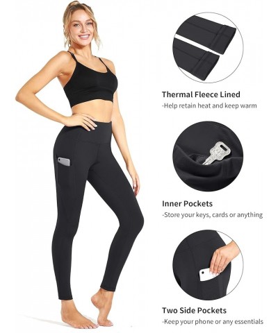 2 Pack High Waist Yoga Pants with Pockets, Tummy Control Leggings, Workout 4 Way Stretch Yoga Leggings Black+black(fleece Lin...