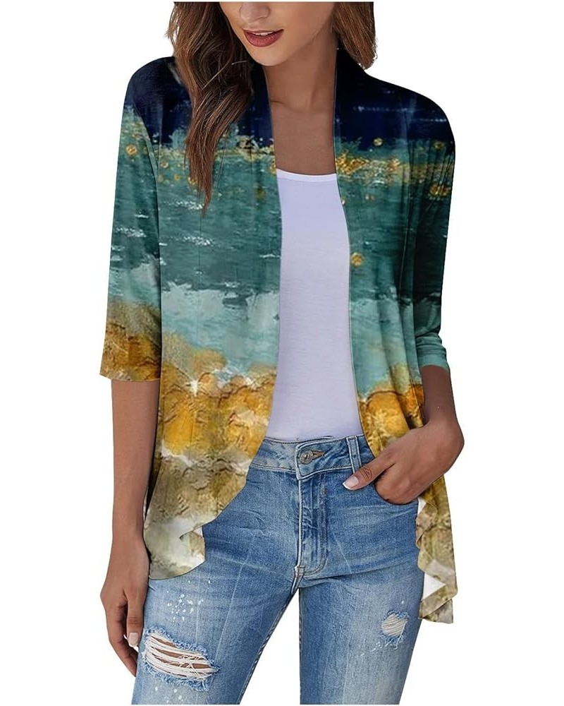 Womens Cardigans Ruffled 3/4 Sleeve Blouses V Neck 70s Tops for Women Gradient Graphic Half Sleeves Summer Jacket & Multicolo...