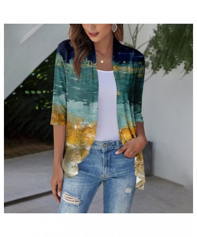 Womens Cardigans Ruffled 3/4 Sleeve Blouses V Neck 70s Tops for Women Gradient Graphic Half Sleeves Summer Jacket & Multicolo...