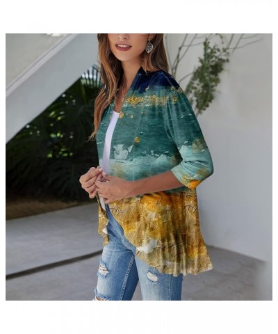 Womens Cardigans Ruffled 3/4 Sleeve Blouses V Neck 70s Tops for Women Gradient Graphic Half Sleeves Summer Jacket & Multicolo...