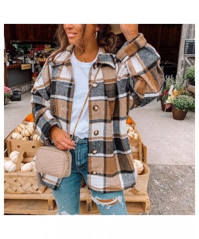 Plaid Shacket Womens Casual Tartan Over Shirt Long Sleeve Trench Coat Wool Blend Flannel Jacket Fall Fashion Clothes A03 brow...