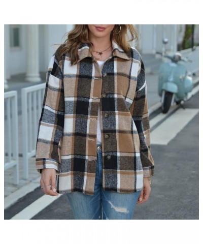 Plaid Shacket Womens Casual Tartan Over Shirt Long Sleeve Trench Coat Wool Blend Flannel Jacket Fall Fashion Clothes A03 brow...