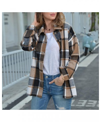 Plaid Shacket Womens Casual Tartan Over Shirt Long Sleeve Trench Coat Wool Blend Flannel Jacket Fall Fashion Clothes A03 brow...