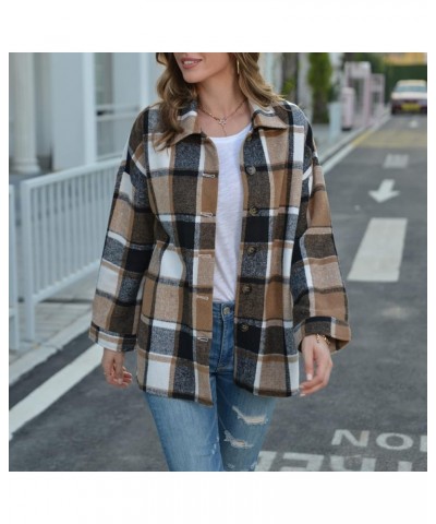 Plaid Shacket Womens Casual Tartan Over Shirt Long Sleeve Trench Coat Wool Blend Flannel Jacket Fall Fashion Clothes A03 brow...