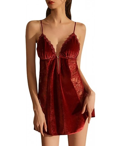 Womens Lingerie Dress Lace Babydoll Chemise V Neck Nightgown Sexy Chemise Exotic Sleepwear Nightdress Nightwear 6-wine $12.92...