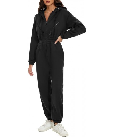 Women Fleece Jumpsuits Long Sleeve Zip Up Hoodie Romper One Piece Outfit with Pockets Grey $23.94 Jumpsuits