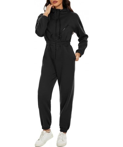 Women Fleece Jumpsuits Long Sleeve Zip Up Hoodie Romper One Piece Outfit with Pockets Grey $23.94 Jumpsuits