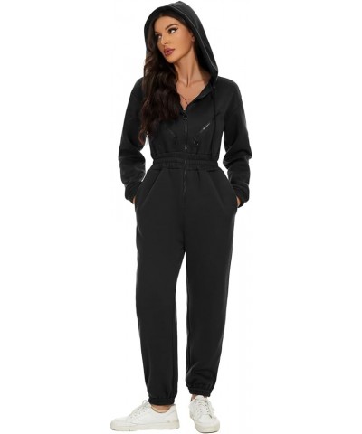 Women Fleece Jumpsuits Long Sleeve Zip Up Hoodie Romper One Piece Outfit with Pockets Grey $23.94 Jumpsuits