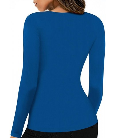 Womens Long Sleeve Tops Cut Out Front Ribbed Fitted Sexy Casual Dressy Fall Tee T-Shirts Tshirt F Royal Blue $14.78 T-Shirts