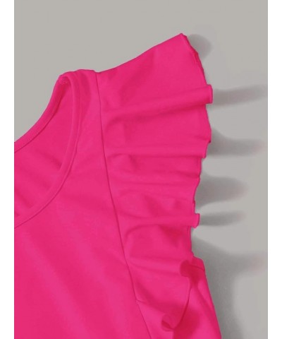 Women's Ruffle Cap Sleeve Scoop Neck Skinny Bodysuit Casual Tops Shirt Pink $8.80 Lingerie