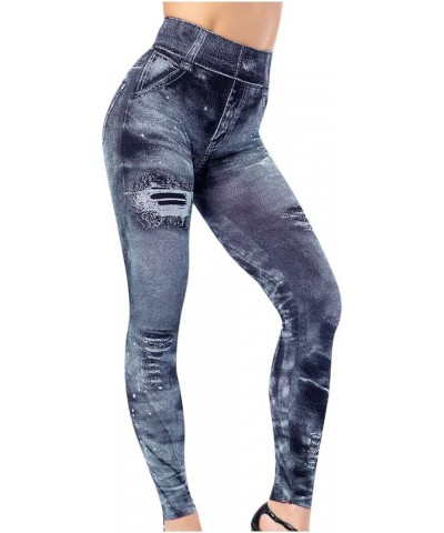 Leggings for Women Distressed Ripped Denim Jeggings High Waist Tummy Control Yoga Pants Stretchy Skinny Jeans Tights A01navy ...