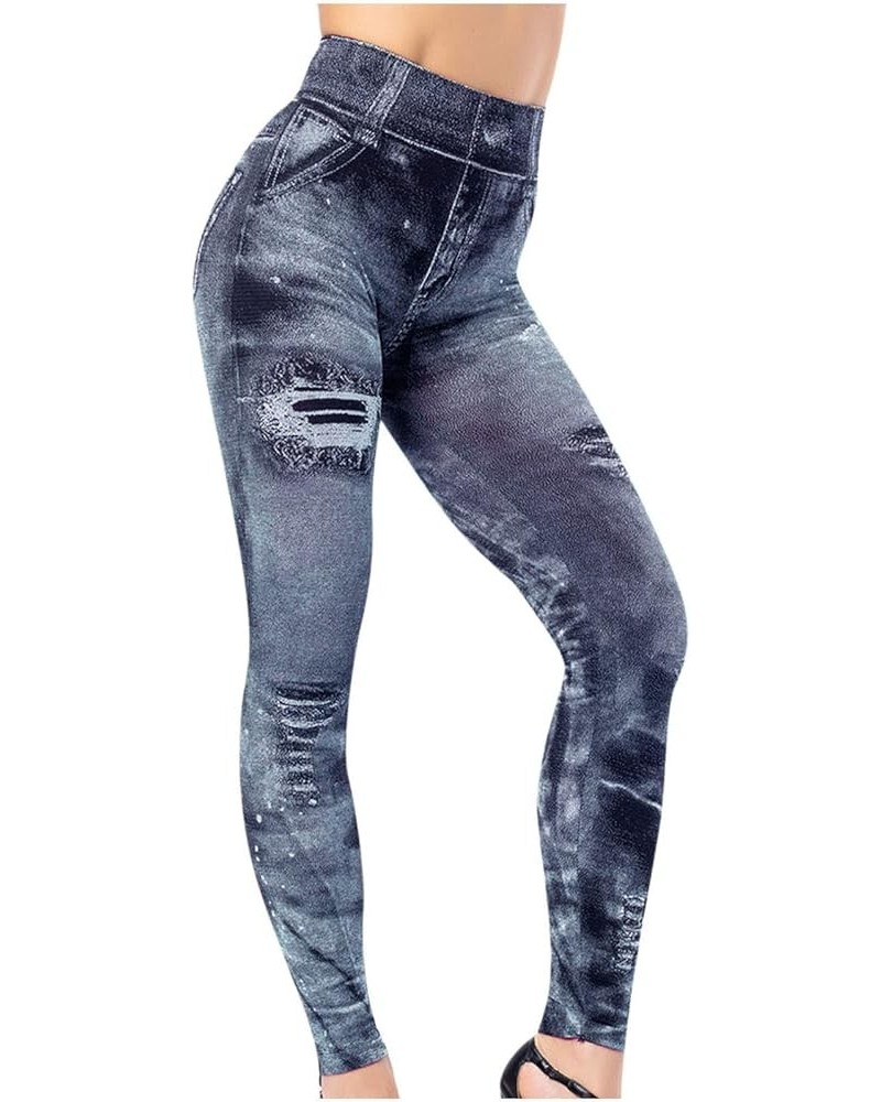 Leggings for Women Distressed Ripped Denim Jeggings High Waist Tummy Control Yoga Pants Stretchy Skinny Jeans Tights A01navy ...