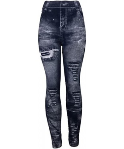 Leggings for Women Distressed Ripped Denim Jeggings High Waist Tummy Control Yoga Pants Stretchy Skinny Jeans Tights A01navy ...