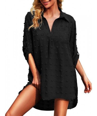 Swimsuit Cover Up Women Swiss Dots Bikini Swimwear Beach Bathing Suit Coverup Dress Shirt Black $15.89 Swimsuits