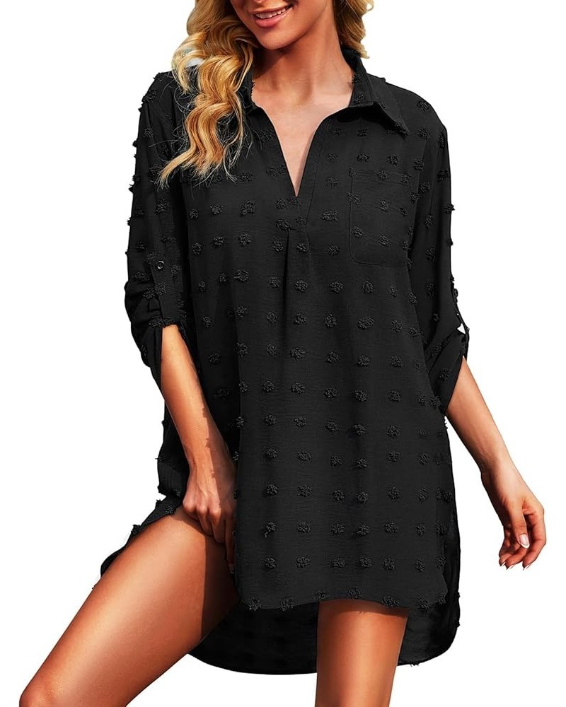 Swimsuit Cover Up Women Swiss Dots Bikini Swimwear Beach Bathing Suit Coverup Dress Shirt Black $15.89 Swimsuits