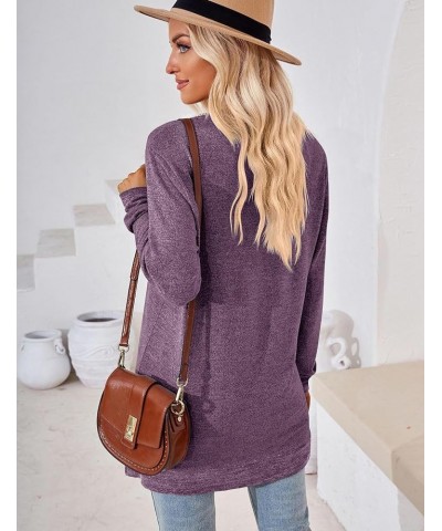 Womens Fall Fashion 2023 Long Sleeve Tops Lace V Neck Loose Fit Tunic Shirts Blouses Purple $14.74 Tops