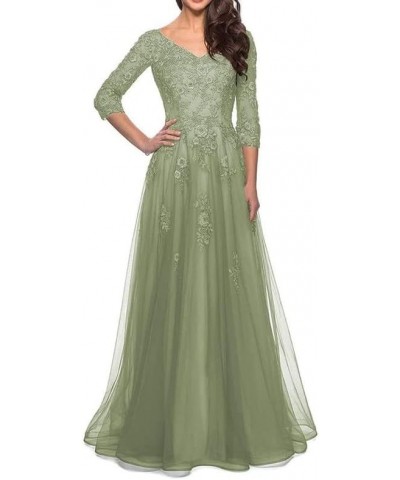 Mother of The Bride Dresses Lace Tulle - Long Wedding Guest Dresses for Women V Neck Sage Green $41.36 Dresses