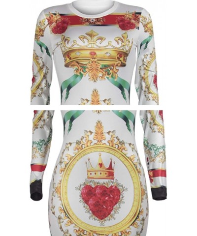 Women's Long Sleeve Poker Printed Bodycon Dress Red $8.76 Dresses