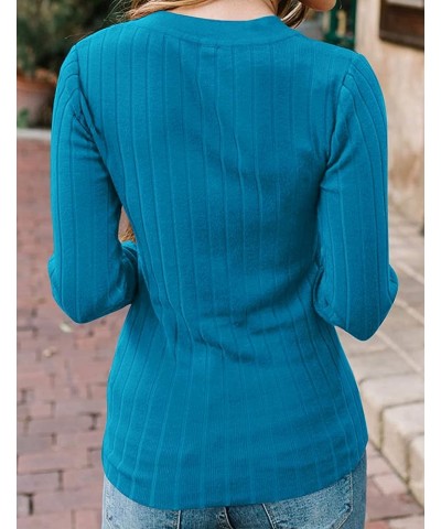 Women's 2023 Long Sleeve V Neck Ribbed Button Knit Sweater Solid Color Tops Teal $22.95 Sweaters