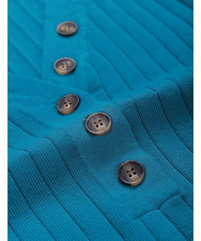 Women's 2023 Long Sleeve V Neck Ribbed Button Knit Sweater Solid Color Tops Teal $22.95 Sweaters