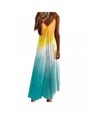 Summer Dresses for Women 2024,Casual Loose V-Neck Spaghetti Straps Maxi Swing Beach Dresses 7-cyan $9.51 Dresses