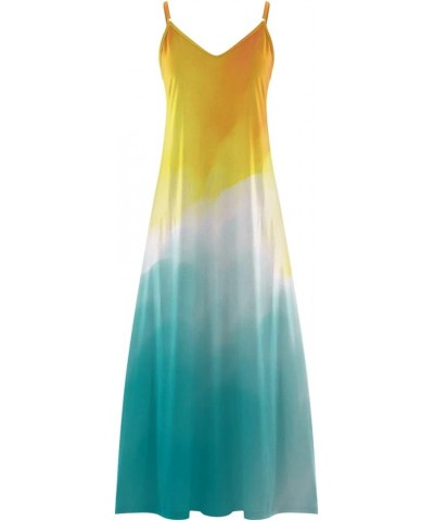 Summer Dresses for Women 2024,Casual Loose V-Neck Spaghetti Straps Maxi Swing Beach Dresses 7-cyan $9.51 Dresses