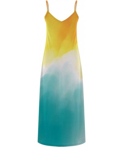 Summer Dresses for Women 2024,Casual Loose V-Neck Spaghetti Straps Maxi Swing Beach Dresses 7-cyan $9.51 Dresses