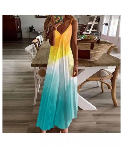 Summer Dresses for Women 2024,Casual Loose V-Neck Spaghetti Straps Maxi Swing Beach Dresses 7-cyan $9.51 Dresses