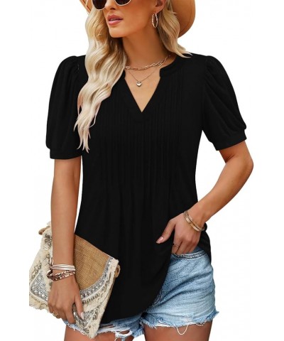 Womens Short Sleeve Shirts Summer Tunic Tops A Black $13.44 Tops