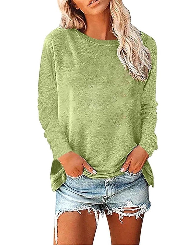 Oversized Crewneck Sweatashirts for Women Long Sleeve Tunic Tops Dressy Plus Size Blouses Trendy Pullover Tshirts 03 Green, W...