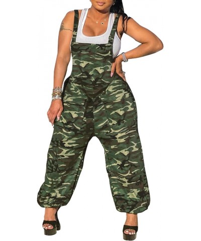 Womens Casual Demin Harem Jumpsuit Plus Size Camo Spaghetti Strap Sleeveless Wide Leg Baggy Overalls Romper Pants Bl19546-gre...