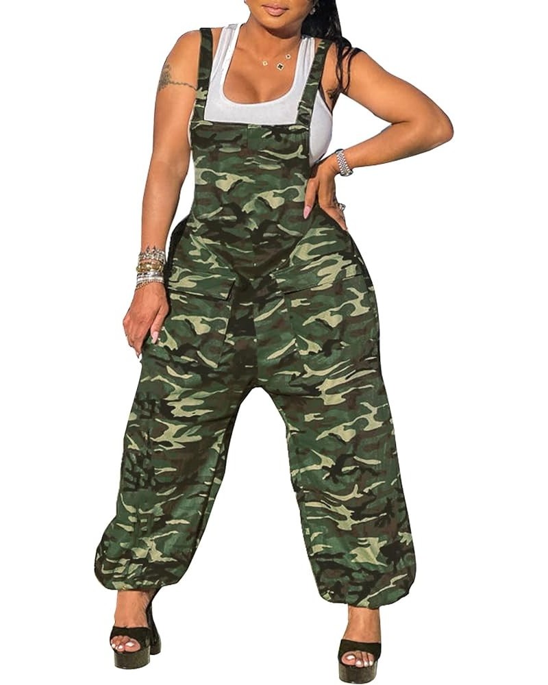 Womens Casual Demin Harem Jumpsuit Plus Size Camo Spaghetti Strap Sleeveless Wide Leg Baggy Overalls Romper Pants Bl19546-gre...