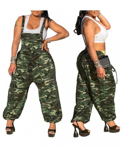 Womens Casual Demin Harem Jumpsuit Plus Size Camo Spaghetti Strap Sleeveless Wide Leg Baggy Overalls Romper Pants Bl19546-gre...