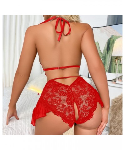 Valentine Day Lace Lingerie for Women Plus Size Babydoll Strap Chemise Halter Teddy V Neck Exotic Teddy Nightgown 05_rd2 $8.1...