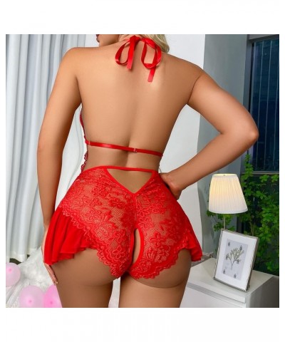 Valentine Day Lace Lingerie for Women Plus Size Babydoll Strap Chemise Halter Teddy V Neck Exotic Teddy Nightgown 05_rd2 $8.1...