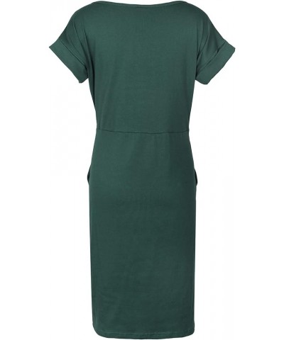 Women's Striped Elegant Short Sleeve Wear to Work Casual Pencil Dress with Belt A1 Dark Green $19.23 Dresses