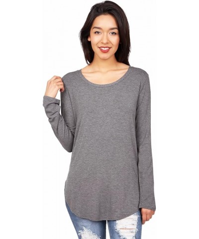 Women's Long Sleeve Round Neck Top Shirt Coral Heather Charcoal $11.16 T-Shirts