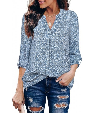 Women's Blouses 3/4 Sleeve Work Shirt Chiffon Tunic Top Office Wear Multi-blue $17.84 Blouses