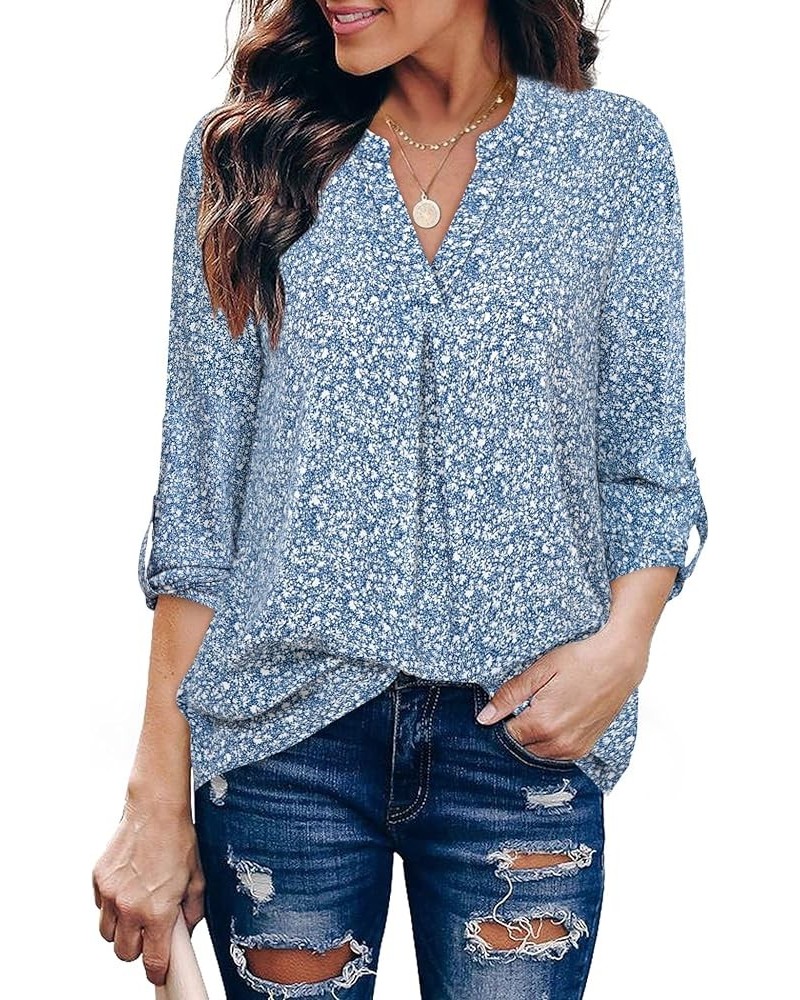 Women's Blouses 3/4 Sleeve Work Shirt Chiffon Tunic Top Office Wear Multi-blue $17.84 Blouses