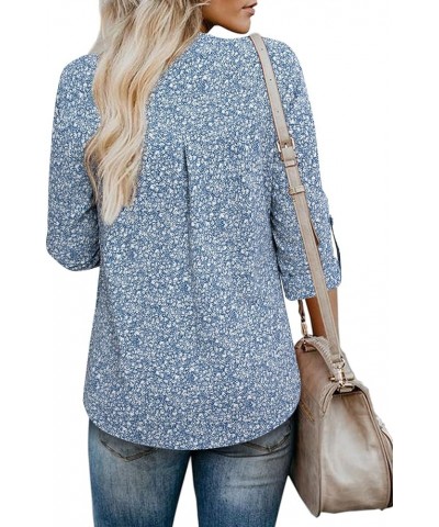 Women's Blouses 3/4 Sleeve Work Shirt Chiffon Tunic Top Office Wear Multi-blue $17.84 Blouses