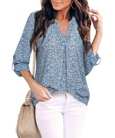 Women's Blouses 3/4 Sleeve Work Shirt Chiffon Tunic Top Office Wear Multi-blue $17.84 Blouses