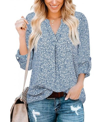 Women's Blouses 3/4 Sleeve Work Shirt Chiffon Tunic Top Office Wear Multi-blue $17.84 Blouses