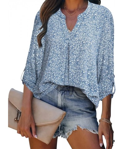 Women's Blouses 3/4 Sleeve Work Shirt Chiffon Tunic Top Office Wear Multi-blue $17.84 Blouses