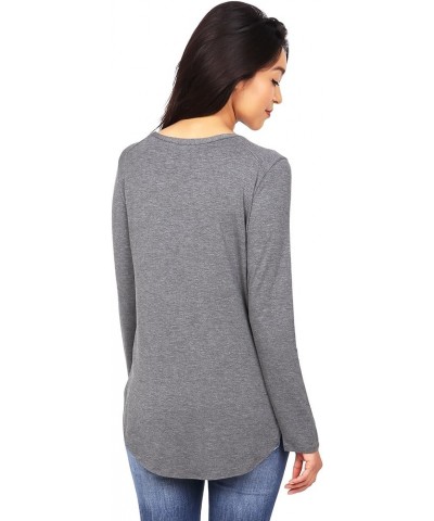 Women's Long Sleeve Round Neck Top Shirt Coral Heather Charcoal $11.16 T-Shirts