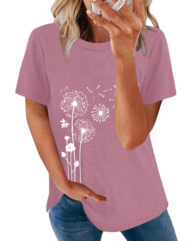 Women's Casual Crew Neck Basic Short Sleeve T Shirts Blouse Tops A Pink $10.50 Tops