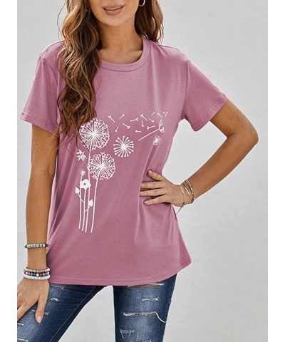 Women's Casual Crew Neck Basic Short Sleeve T Shirts Blouse Tops A Pink $10.50 Tops