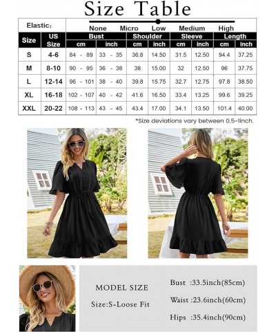 JIAGONG 2023 Women's Summer Dresses Puff Sleeve Floral Ruffle Casual V Neck Elastic High Waist Mini Dresses Black $13.25 Dresses