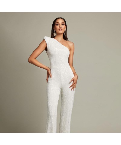 Women's Sparkly Sequin Jumpsuits Ladies Shiny Sequin Overalls Pants White $21.73 Overalls