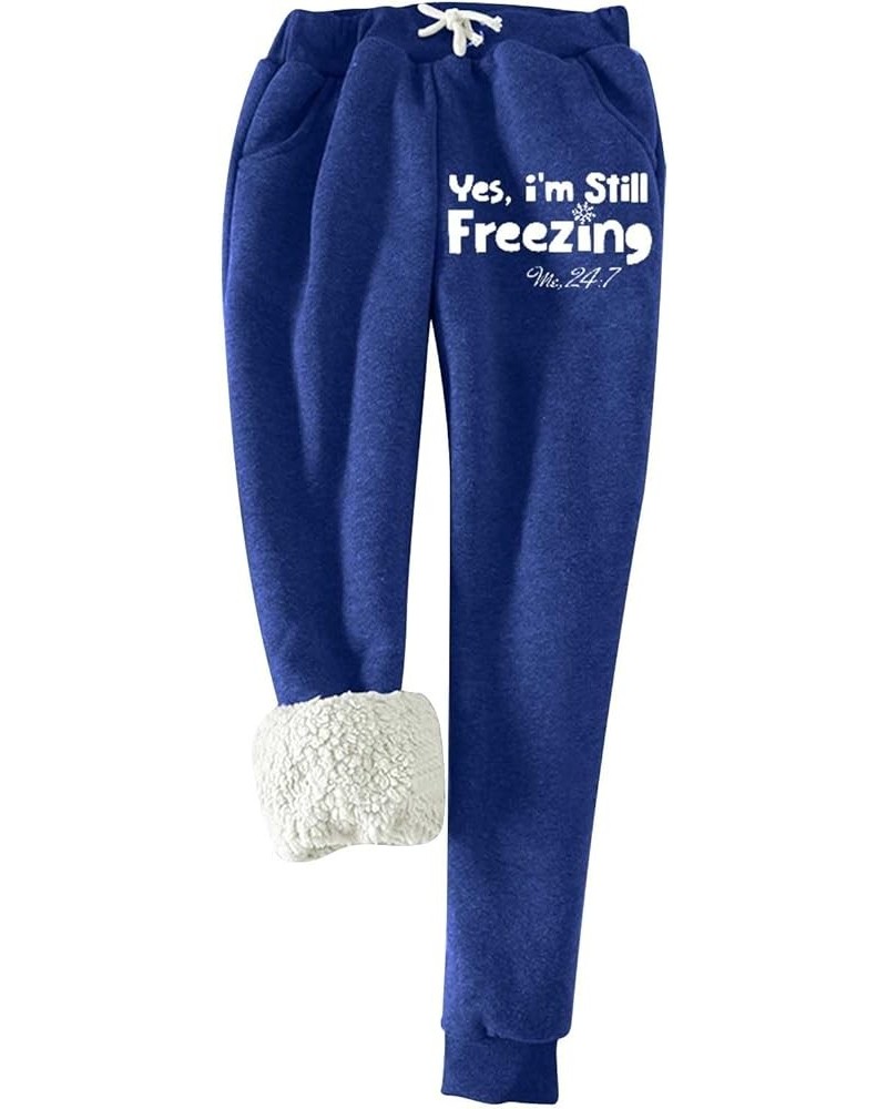 Women's Warm Sherpa Lined Athletic Sweatpants Winter Thicken Outdoor Long Pants High Waisted Athletic Jogger Pants Blue $8.63...