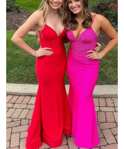 Silk Like Satin Bridesmaid Dresses for Women Wedding Guest Elastic Mermaid Prom Gowns Long Cross Back V-Neck Fuchsia $32.66 D...